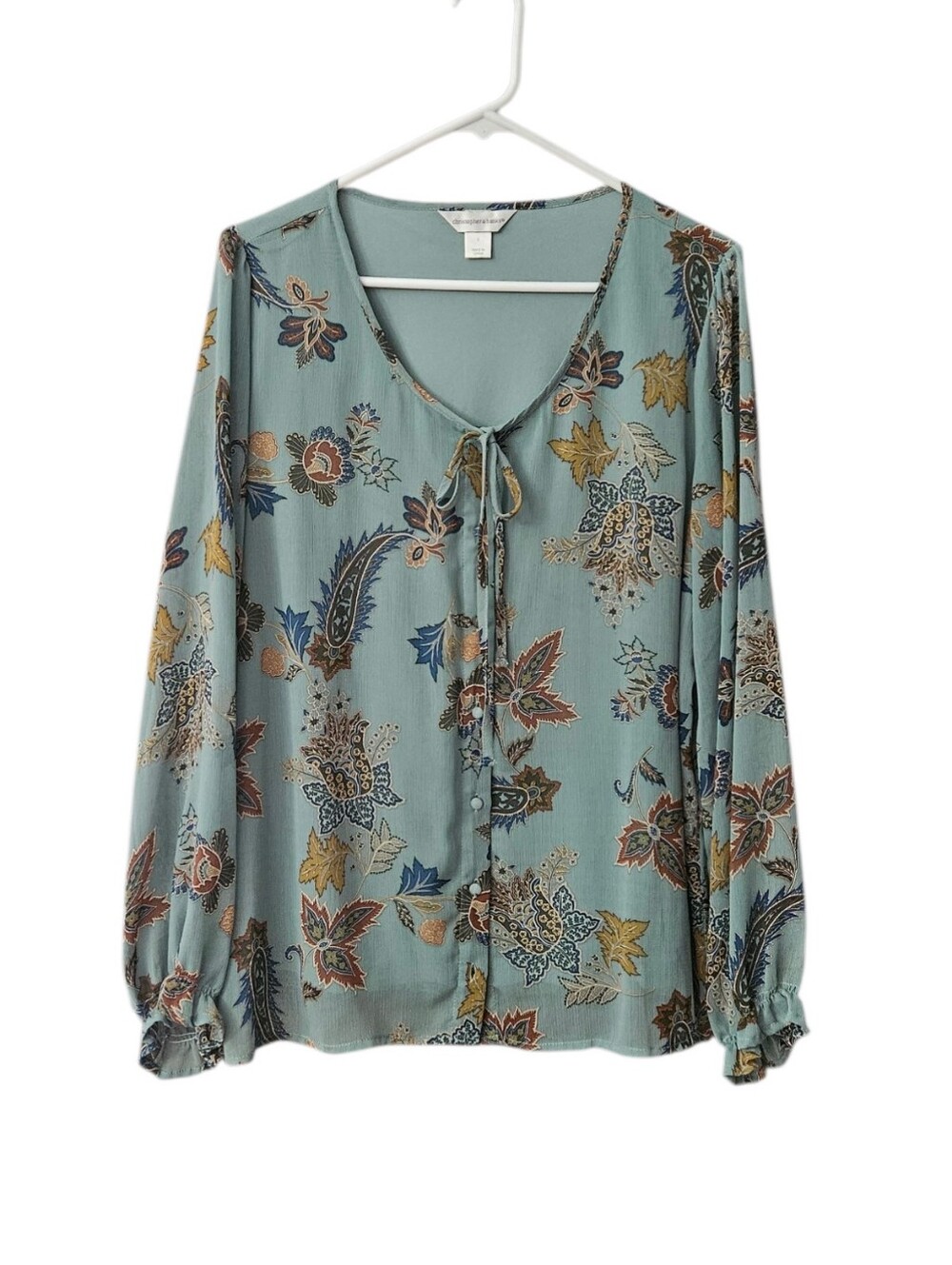 Christopher & Banks Floral Long Sleeve V-Neck Blouse Button Front Women Large